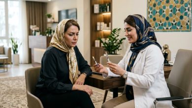 Dermatologist consulting patient